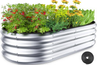 Raised Garden Bed Kit, 4x2x1 ft Galvanized Planter Box Outdoor with Safety Edging, Large Metal Raised Beds for Gardening Vegetables Flower Herb (Silver) Silver 4×2×1ft