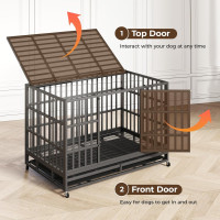 48 Inch Heavy Duty Indestructible Dog Crate Steel Escape Proof, Indoor Double Door High Anxiety Cage, Kennel with Wheels, Removable Tray, Extra Large XL XXL 47.2
