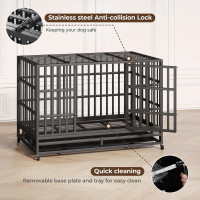 48 Inch Heavy Duty Indestructible Dog Crate Steel Escape Proof, Indoor Double Door High Anxiety Cage, Kennel with Wheels, Removable Tray, Extra Large XL XXL 47.2