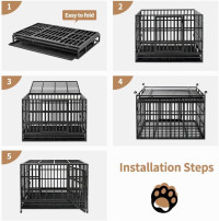 48 Inch Heavy Duty Indestructible Dog Crate Steel Escape Proof, Indoor Double Door High Anxiety Cage, Kennel with Wheels, Removable Tray, Extra Large XL XXL 47.2
