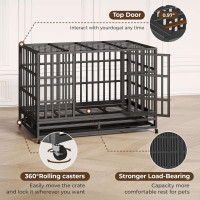 48 Inch Heavy Duty Indestructible Dog Crate Steel Escape Proof, Indoor Double Door High Anxiety Cage, Kennel with Wheels, Removable Tray, Extra Large XL XXL 47.2