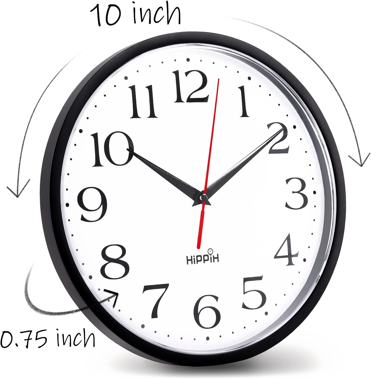 HIPPIH 2 Pack Silent Wall Clock, 10 Inch Non Ticking Quiet Digital Sweep Decorative Battery Operated Wall Clocks for Living Room Bedroom Kitchen School Office Decor, Black