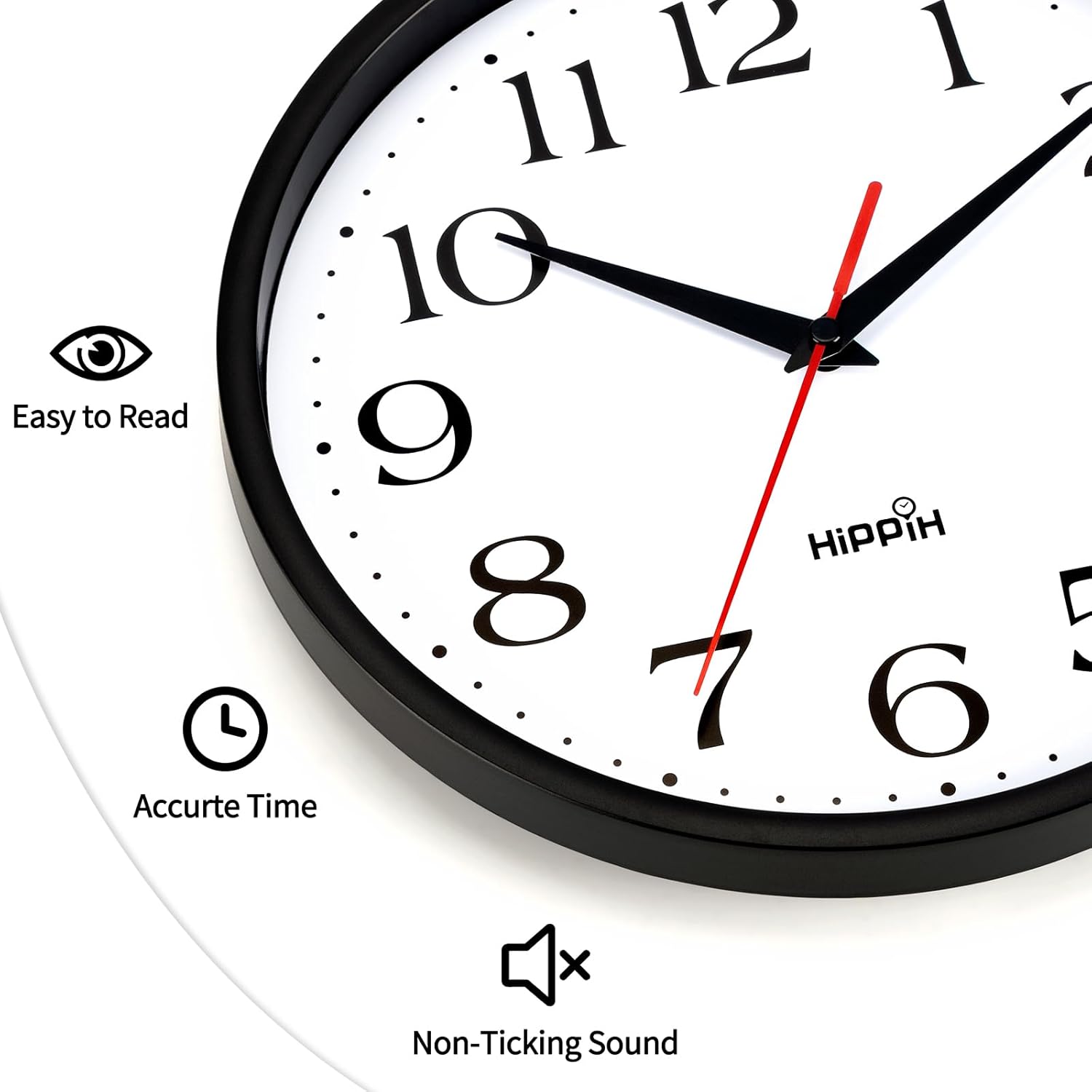 HIPPIH 2 Pack Silent Wall Clock, 10 Inch Non Ticking Quiet Digital Sweep Decorative Battery Operated Wall Clocks for Living Room Bedroom Kitchen School Office Decor, Black