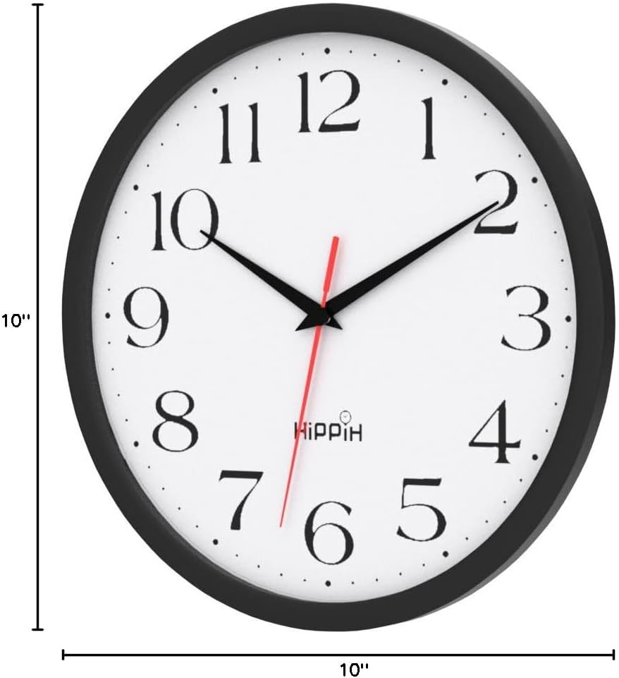 HIPPIH 2 Pack Silent Wall Clock, 10 Inch Non Ticking Quiet Digital Sweep Decorative Battery Operated Wall Clocks for Living Room Bedroom Kitchen School Office Decor, Black