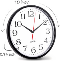 HIPPIH 2 Pack Silent Wall Clock, 10 Inch Non Ticking Quiet Digital Sweep Decorative Battery Operated Wall Clocks for Living Room Bedroom Kitchen School Office Decor, Black