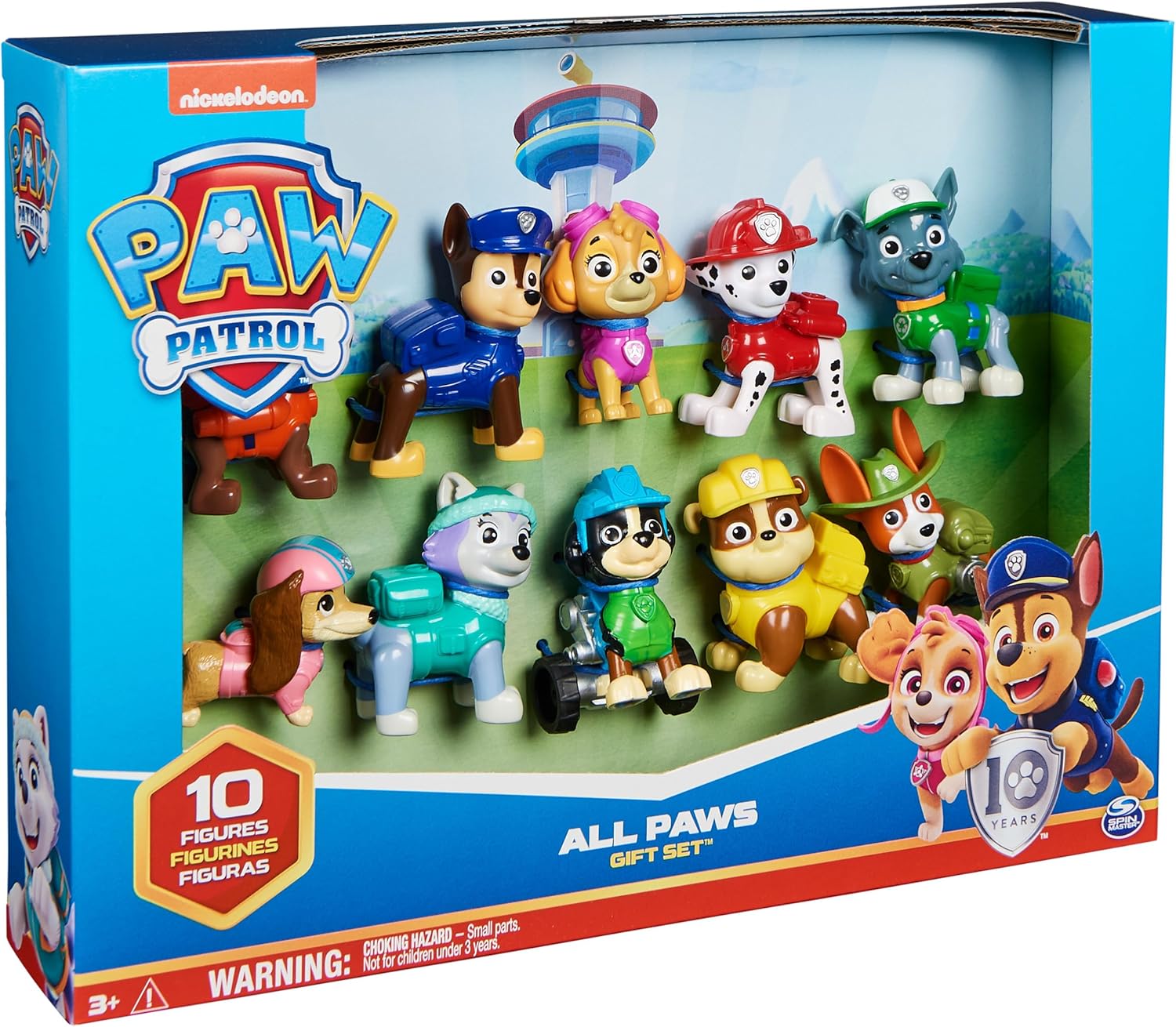 Paw Patrol, 10th Anniversary, All Paws On Deck Toy Figures Gift Pack with 10 Collectible Action Figures, Kids Toys for Ages 3 and up Toy Figures Gift Pack (10 Characters)