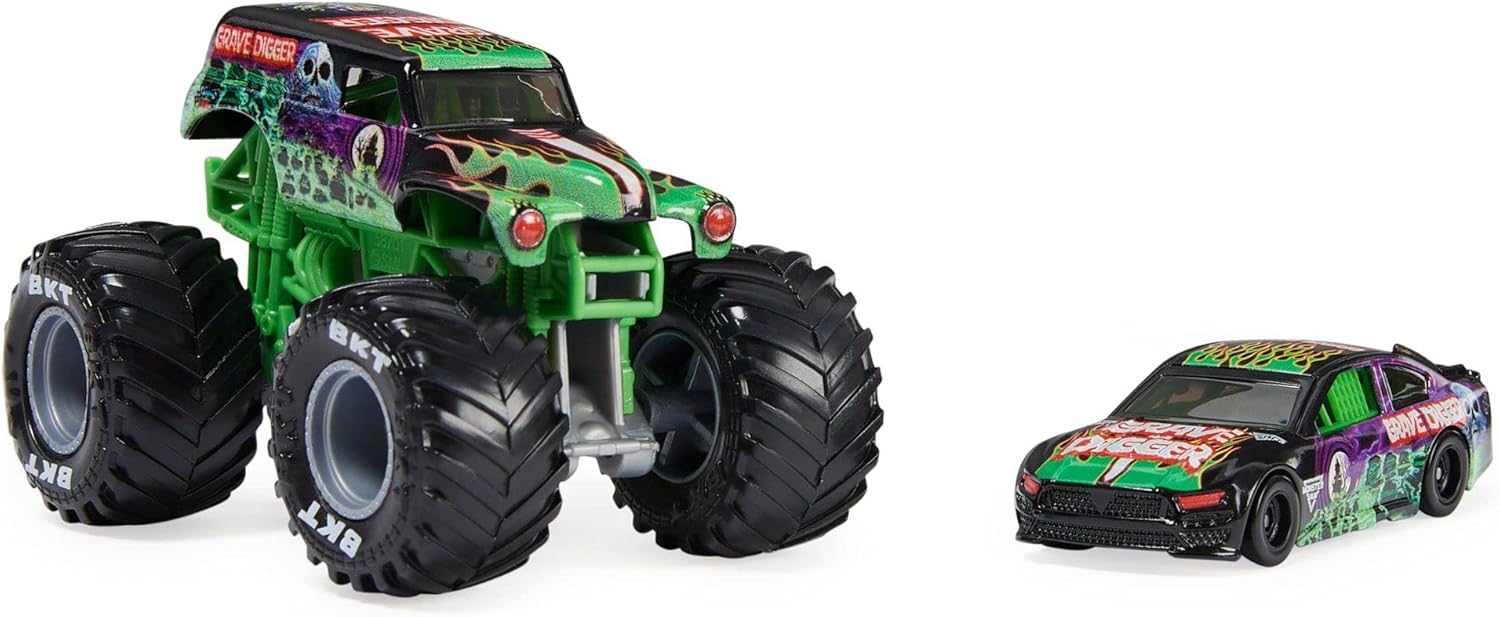 Monster Jam Official 1:64 Scale Diecast 2-Pack Monster Truck and Race Car: Grave Digger