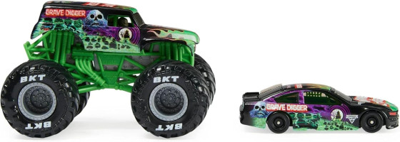 Monster Jam Official 1:64 Scale Diecast 2-Pack Monster Truck and Race Car: Grave Digger