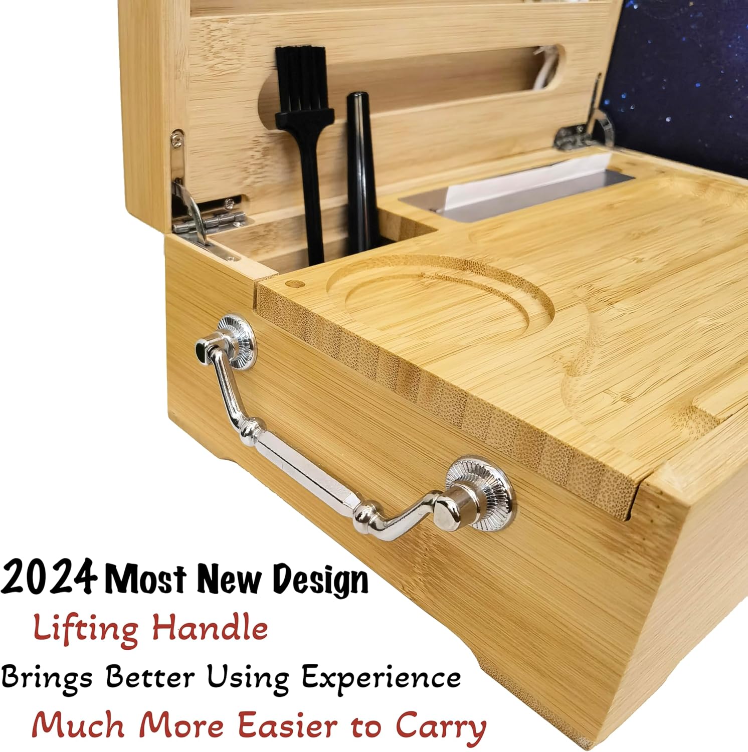 Wooden LED Stash Box with Rolling Tray Bundle,Locking Bamboo Smell Proof Stash Box Rolling Kit with Accessories,Rolling Tray Stash Box with LED Light,Box Combo with Lock,10.1✖ 7.1✖ 4.2inch