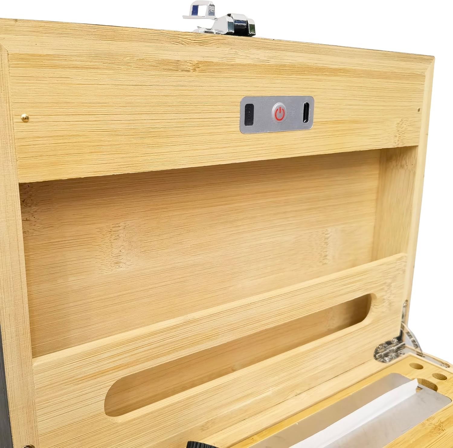 Wooden LED Stash Box with Rolling Tray Bundle,Locking Bamboo Smell Proof Stash Box Rolling Kit with Accessories,Rolling Tray Stash Box with LED Light,Box Combo with Lock,10.1✖ 7.1✖ 4.2inch