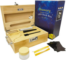 Wooden LED Stash Box with Rolling Tray Bundle,Locking Bamboo Smell Proof Stash Box Rolling Kit with Accessories,Rolling Tray Stash Box with LED Light,Box Combo with Lock,10.1✖ 7.1✖ 4.2inch
