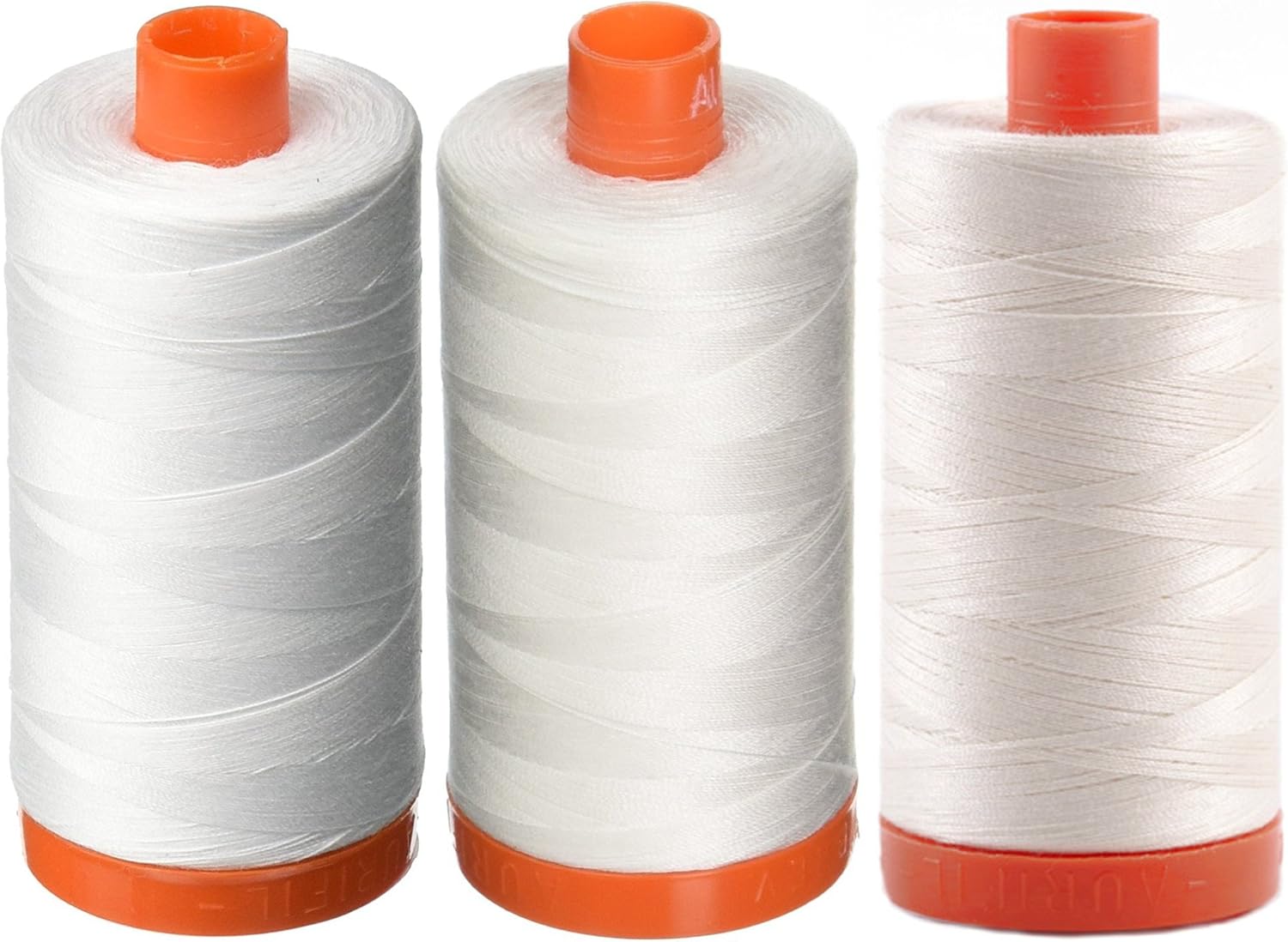 3-Pack - Aurifil 50WT - White + Natural White + Chalk, Solid - Mako Cotton Thread - 1422Yds Each