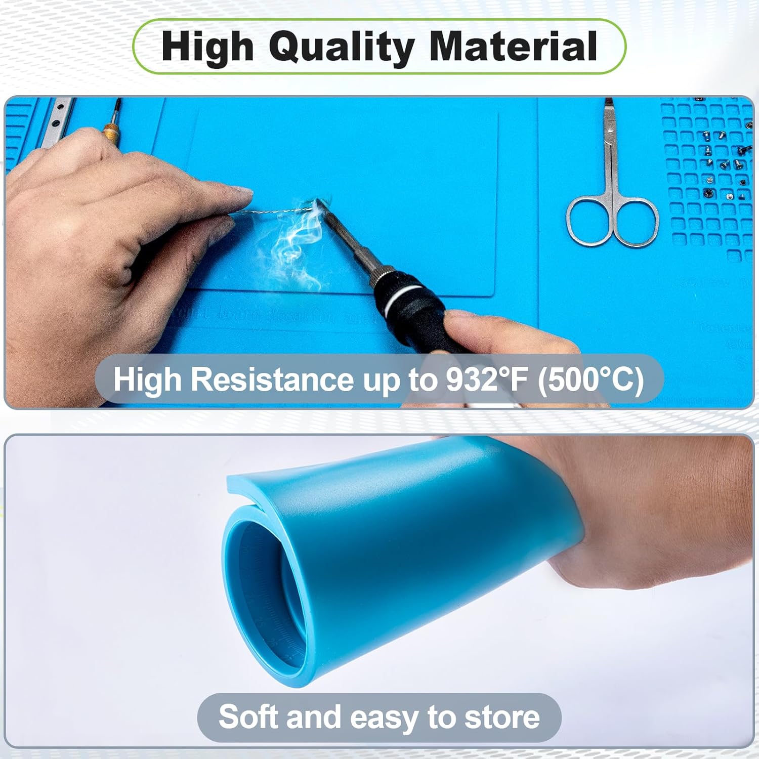 Spurtar Soldering Mat, 17.7 x 11.8 Inch Silicone Soldering Mat Repair Mat Heat Resistant 932°F Anti Static Magnetic Work Mat for Electronic, Soldering, Phone, Laptop, iPad, Watch Repair, Blue, S-160
