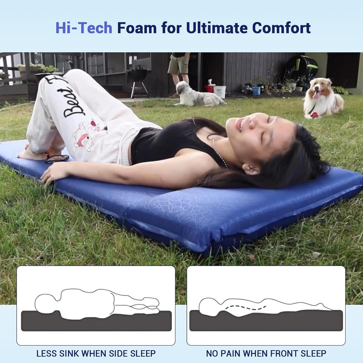 Elegear Self Inflating Sleeping Pad, 3.18'' Ultra-Thick Memory Foam Camping Pad with Pillow, 20s Fast Inflating Camping Mattress Pad, 4-Season Insulated Camp Sleeping Mat for Camping/Travel/Tent/Car Blue