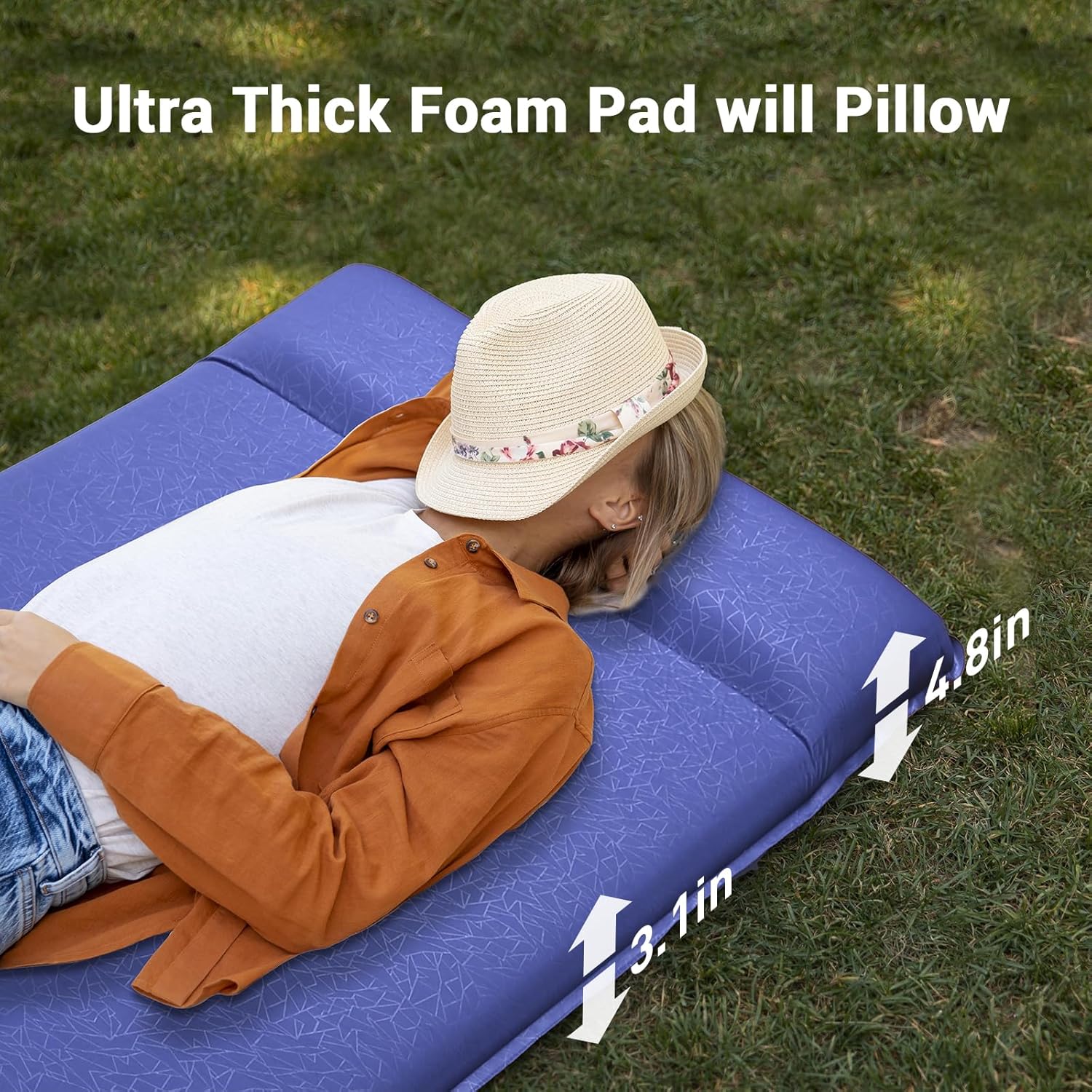 Elegear Self Inflating Sleeping Pad, 3.18'' Ultra-Thick Memory Foam Camping Pad with Pillow, 20s Fast Inflating Camping Mattress Pad, 4-Season Insulated Camp Sleeping Mat for Camping/Travel/Tent/Car Blue