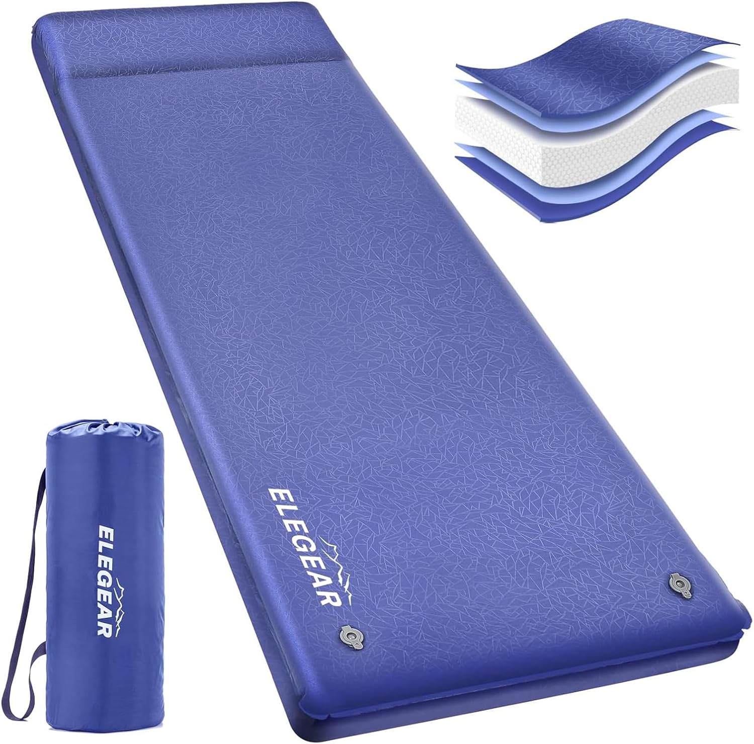 Elegear Self Inflating Sleeping Pad, 3.18'' Ultra-Thick Memory Foam Camping Pad with Pillow, 20s Fast Inflating Camping Mattress Pad, 4-Season Insulated Camp Sleeping Mat for Camping/Travel/Tent/Car Blue