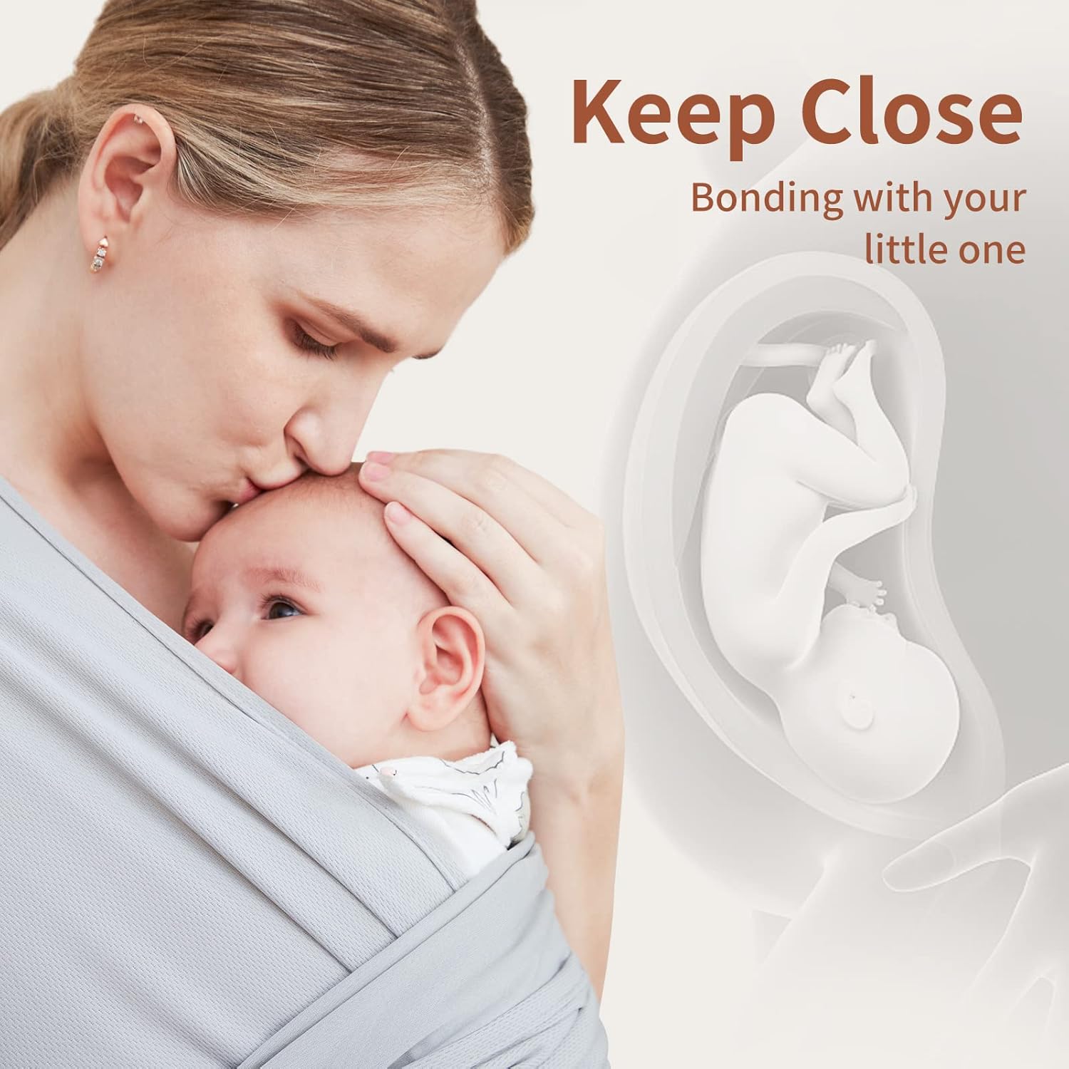 Baby Wraps Carrier/ Sling for Newborn to Toddler, Breathable and Hands Free, Adjustable Carriers (Light Grey)