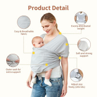 Baby Wraps Carrier/ Sling for Newborn to Toddler, Breathable and Hands Free, Adjustable Carriers (Light Grey)