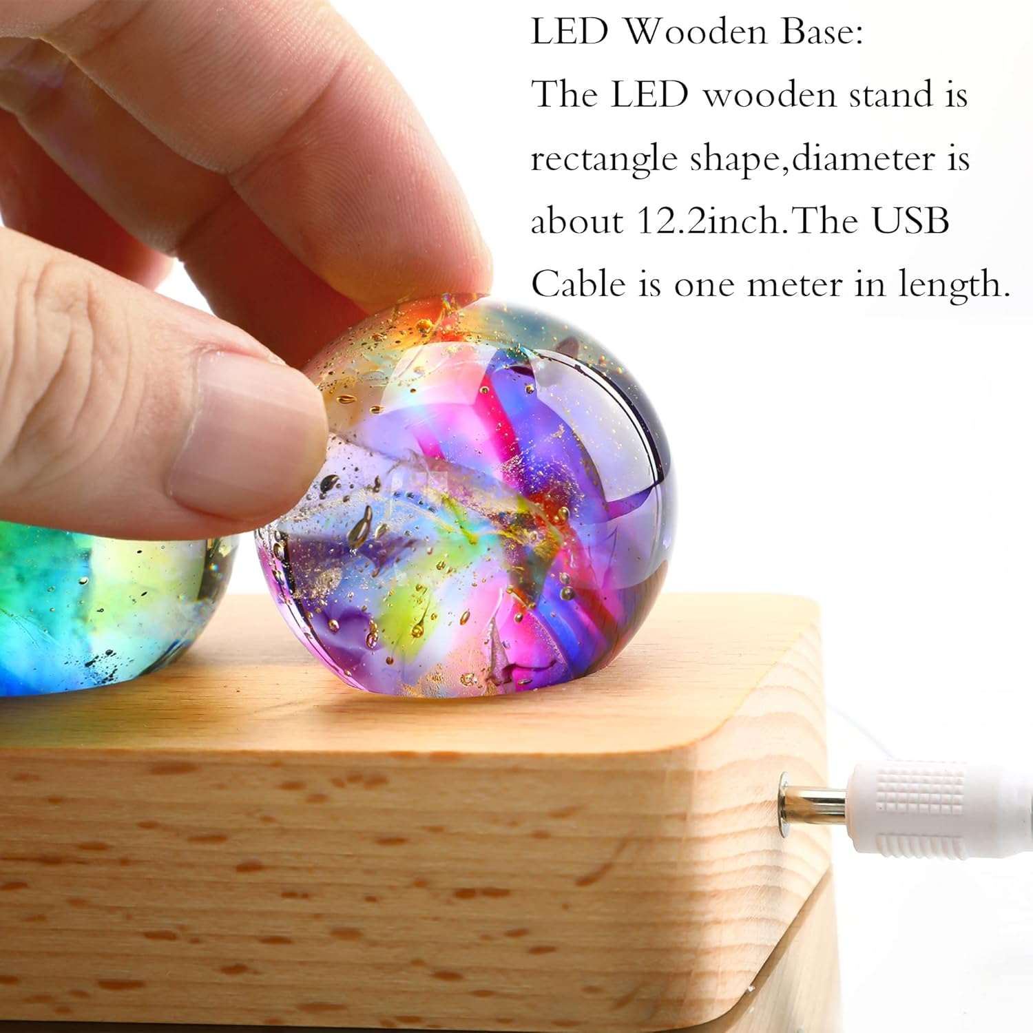 7 Chakra Natural Healing Spheres with LED Wooden Stand 40mm Crystal Quartz Stones for Meditation Positive Energy Night Light Decoration Balls Set for Home Style-A