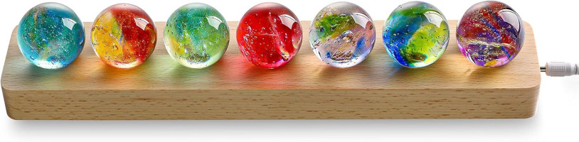 7 Chakra Natural Healing Spheres with LED Wooden Stand 40mm Crystal Quartz Stones for Meditation Positive Energy Night Light Decoration Balls Set for Home Style-A