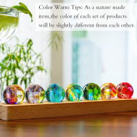 7 Chakra Natural Healing Spheres with LED Wooden Stand 40mm Crystal Quartz Stones for Meditation Positive Energy Night Light Decoration Balls Set for Home Style-A