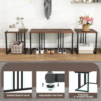 Giantex 4-Piece Dining Table Set for 4, Modern Kitchen Table and Chairs, Nesting Furniture Set with Bench & 2 Stools, Space-Saving Desk Set, Dinette Set for Small Place, Dining Room Restaurant (Brown)