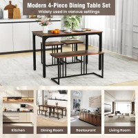 Giantex 4-Piece Dining Table Set for 4, Modern Kitchen Table and Chairs, Nesting Furniture Set with Bench & 2 Stools, Space-Saving Desk Set, Dinette Set for Small Place, Dining Room Restaurant (Brown)