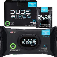 DUDE Wipes Flushable Wipes (48 Count Dispenser and 30 Single Wipes) Individually Wrapped & Dispenser Natural Unscented with Vitamin-E & Aloe: Computers & Accessories
