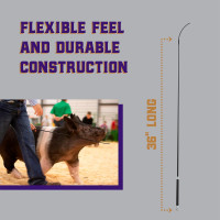 Weaver Livestock Basic Pig Show Whip with Chrome Tipped Handle, Hog Livestock Whip for Show Ring Competition, Leather Pig Whips for Showing Black 36