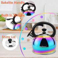 SHANGZHER Stainless Steel Coffee Tea Kettles Whistling Kettle for Gas Hob Induction Gas Kettle with Whistle Stovetop Kettles 2.1 Qt / 2 Liter Rainbow Color