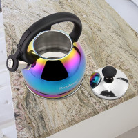 SHANGZHER Stainless Steel Coffee Tea Kettles Whistling Kettle for Gas Hob Induction Gas Kettle with Whistle Stovetop Kettles 2.1 Qt / 2 Liter Rainbow Color