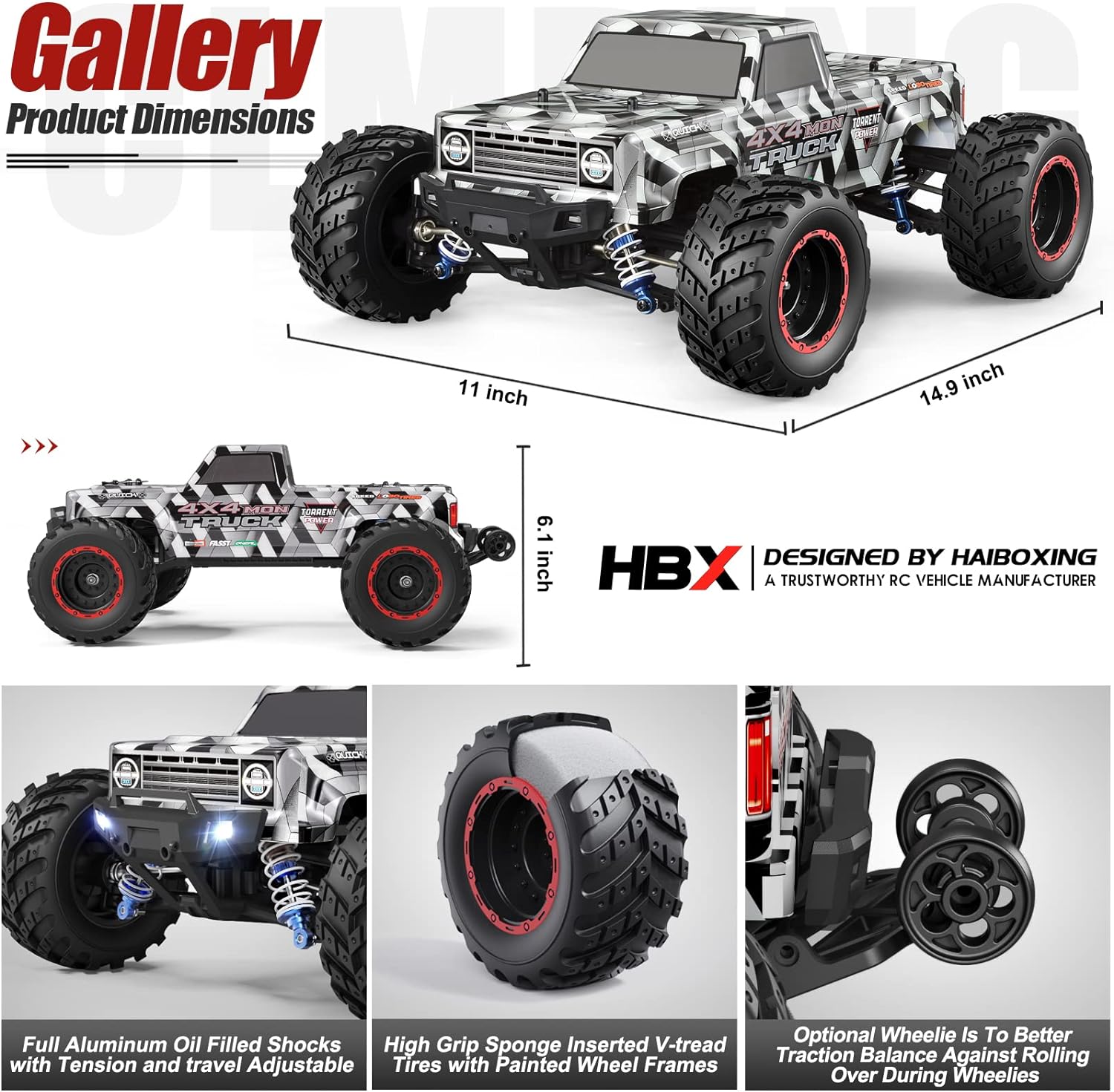 HAIBOXING 1/12 Scale Brushless RC Cars 903A, 4X4 Off-Road RC Monster Truck with Fast Remote Control of 55KM/H Top Speed, Hobby Grade RTR RC Vehicles All Terrain for Adults, Boys