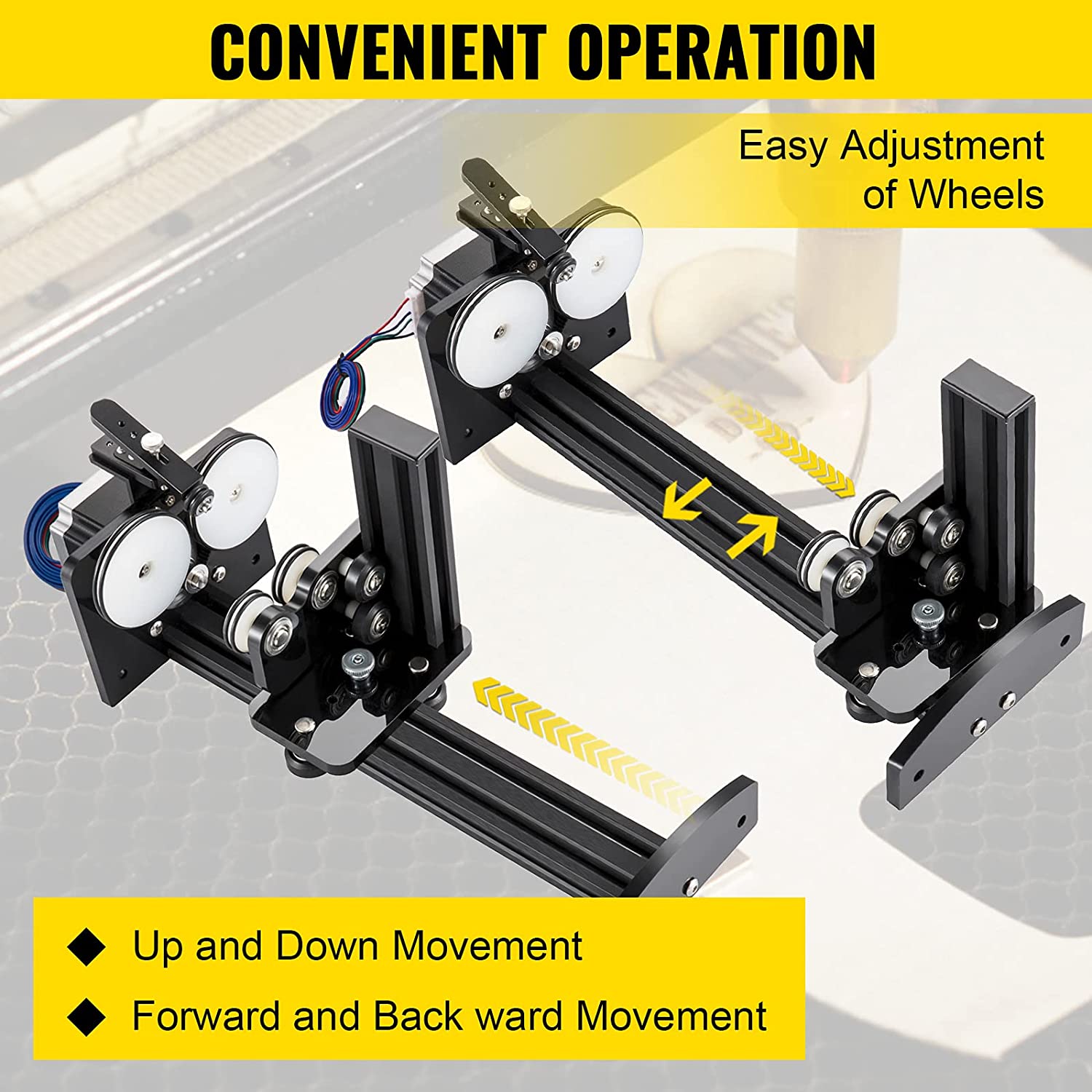 VEVOR Rotary Axis Attachment, 4 Wheels Laser Rotary Attachment, 57 Stepper Motor Laser Cutter Rotary, 50 mm-350 mm Carve Length for Engraving Cutting Machine Spherical Carving Cylinder Carving Rotary Axis Attachment A