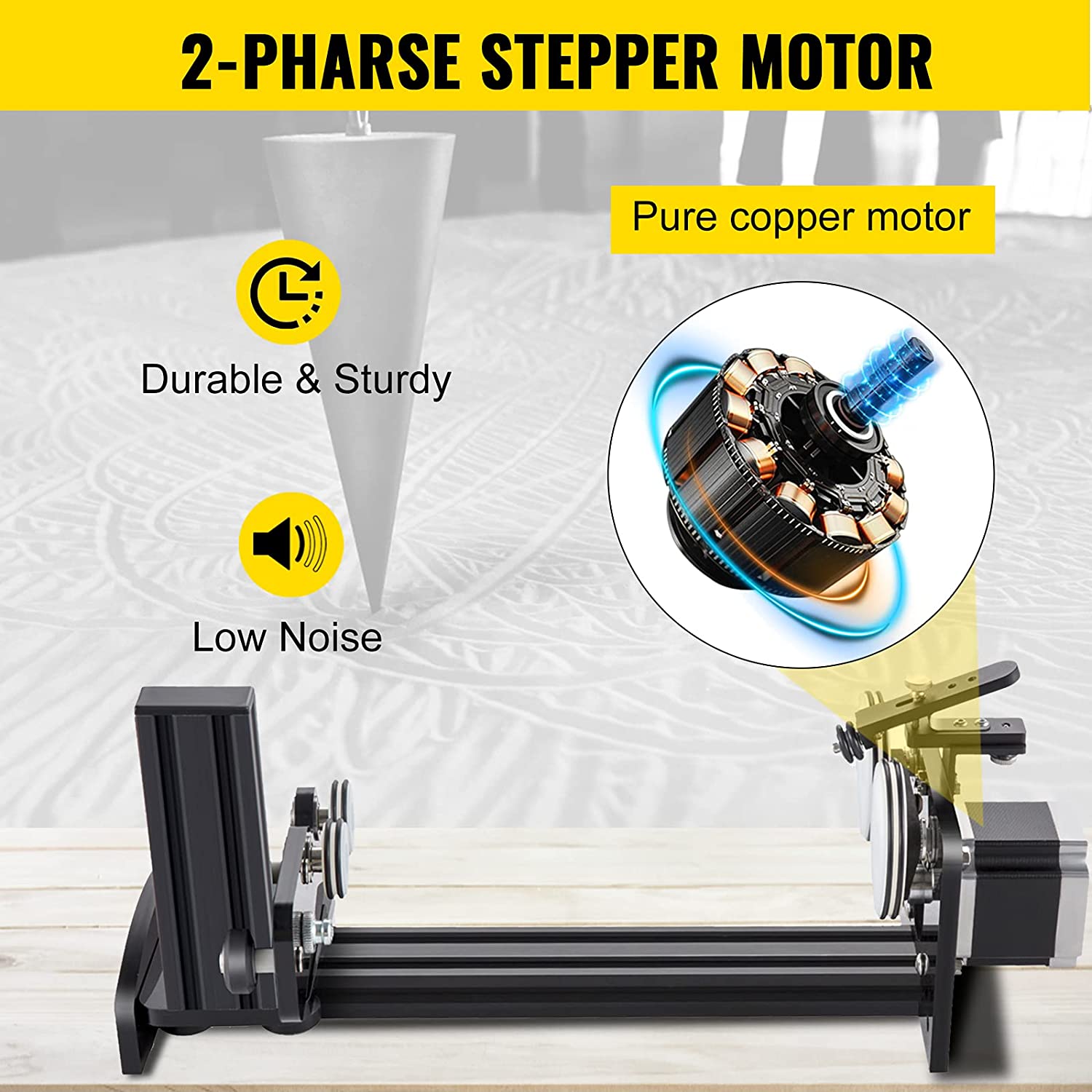 VEVOR Rotary Axis Attachment, 4 Wheels Laser Rotary Attachment, 57 Stepper Motor Laser Cutter Rotary, 50 mm-350 mm Carve Length for Engraving Cutting Machine Spherical Carving Cylinder Carving Rotary Axis Attachment A