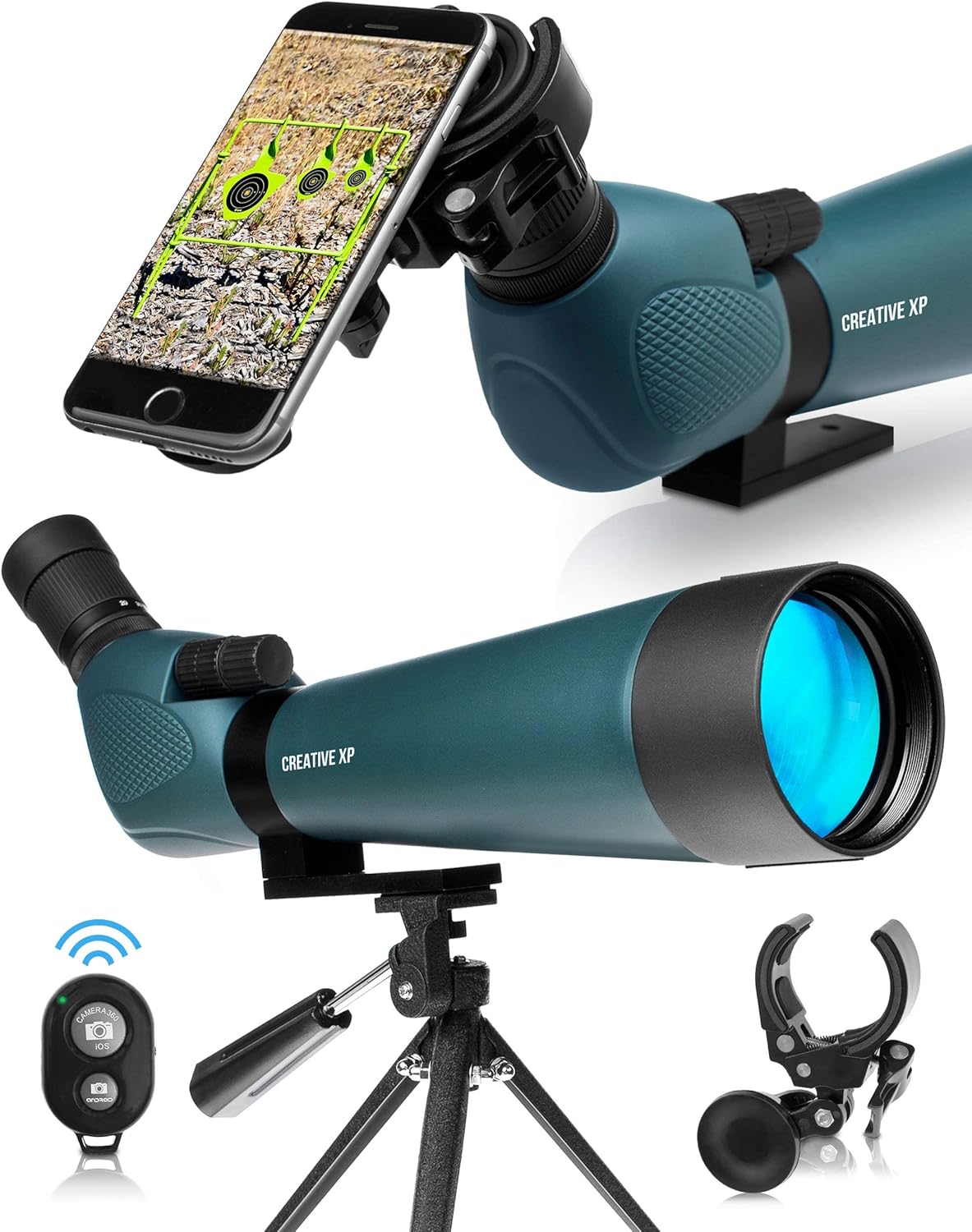 CREATIVE XP Spotting Scopes 20-60x80mm or 20-60x60mm Zoom with FMC Lens, 45 Degree Angled Eyepiece, Fogproof Spotting Scope with Tripod, Compact with Phone Adapter for Birding Watching