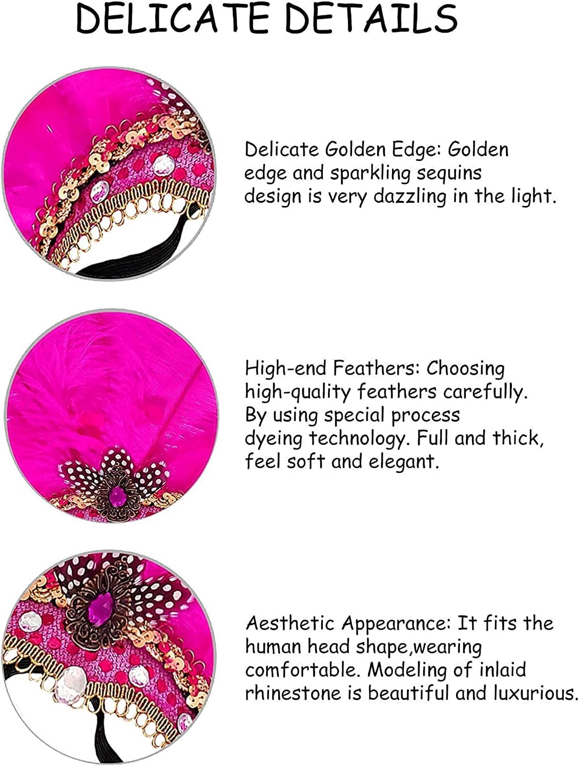 Famvos Feather Headpiece for Women, Carnival Headpieces, Showgirl Headpiece, Mardi Gras Headdress Rose Red