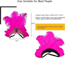 Famvos Feather Headpiece for Women, Carnival Headpieces, Showgirl Headpiece, Mardi Gras Headdress Rose Red