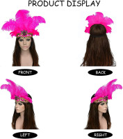 Famvos Feather Headpiece for Women, Carnival Headpieces, Showgirl Headpiece, Mardi Gras Headdress Rose Red