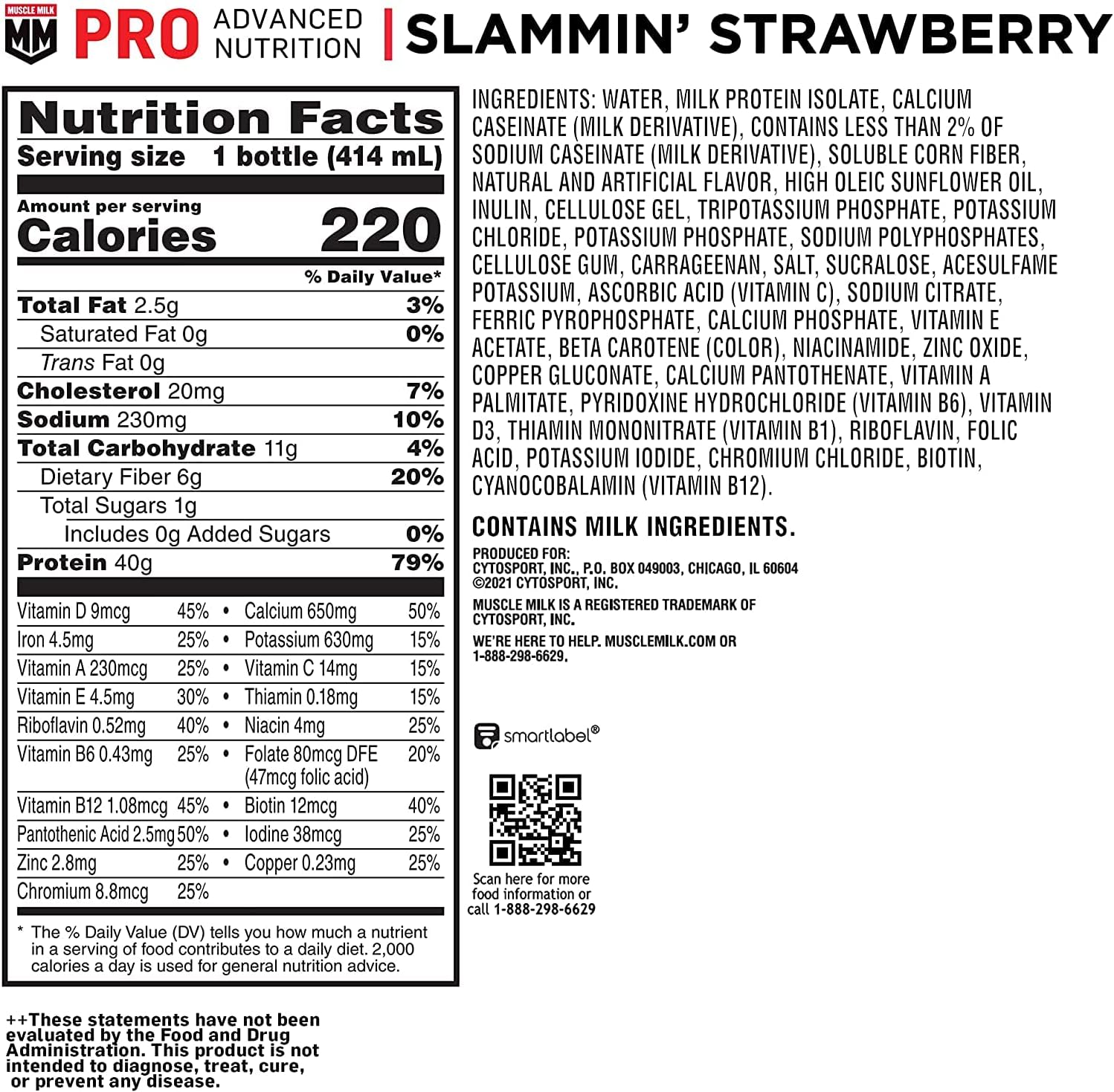 Muscle Milk Pro Series Protein Shake, Slammin' Strawberry, 40g Protein, 14 Fl Oz, 12 Pack Protein Drink Strawberry 14 Fl Oz (Pack of 12)