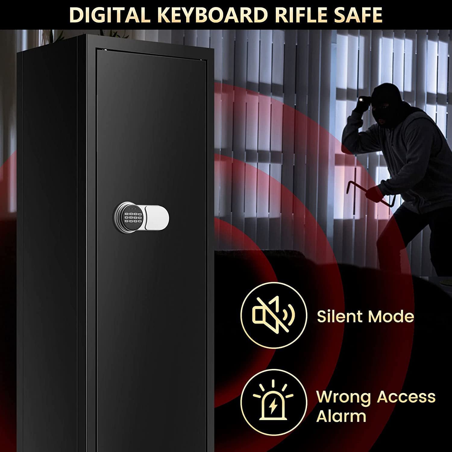 Sanfnz 50'' 6-8 Rifle Gun Safe Fire Resistant, Larger and Deeper Safes for Home Pistols with Adjustable Bracket, Quick Access Storage Cabinet 3 Pistol Rack, Silent Mode, Black