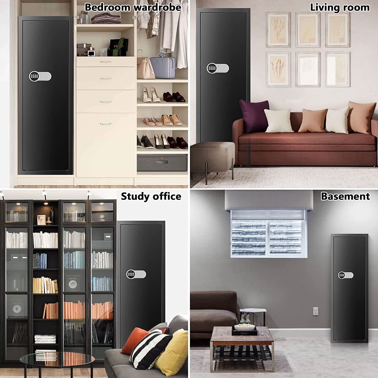 Sanfnz 50'' 6-8 Rifle Gun Safe Fire Resistant, Larger and Deeper Safes for Home Pistols with Adjustable Bracket, Quick Access Storage Cabinet 3 Pistol Rack, Silent Mode, Black