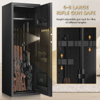Sanfnz 50'' 6-8 Rifle Gun Safe Fire Resistant, Larger and Deeper Safes for Home Pistols with Adjustable Bracket, Quick Access Storage Cabinet 3 Pistol Rack, Silent Mode, Black