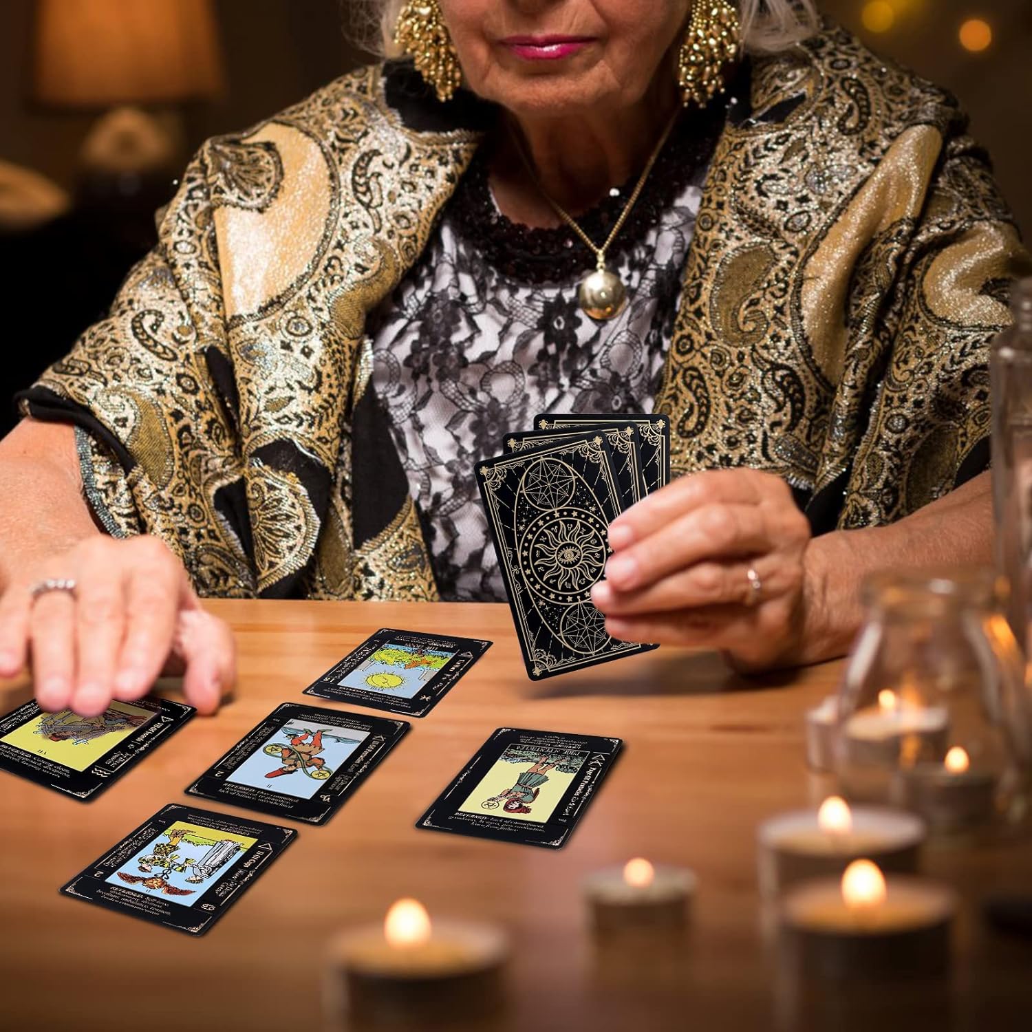 Tarot Cards with Guide Book & Linen Carry Bag, 78 Classic Original Tarot Cards Deck Fortune Telling Game with Meanings on Them for Beginners to Expert Black Tarot Cards