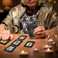Tarot Cards with Guide Book & Linen Carry Bag, 78 Classic Original Tarot Cards Deck Fortune Telling Game with Meanings on Them for Beginners to Expert Black Tarot Cards