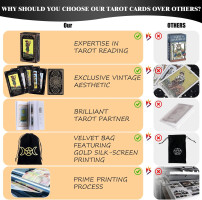 Tarot Cards with Guide Book & Linen Carry Bag, 78 Classic Original Tarot Cards Deck Fortune Telling Game with Meanings on Them for Beginners to Expert Black Tarot Cards