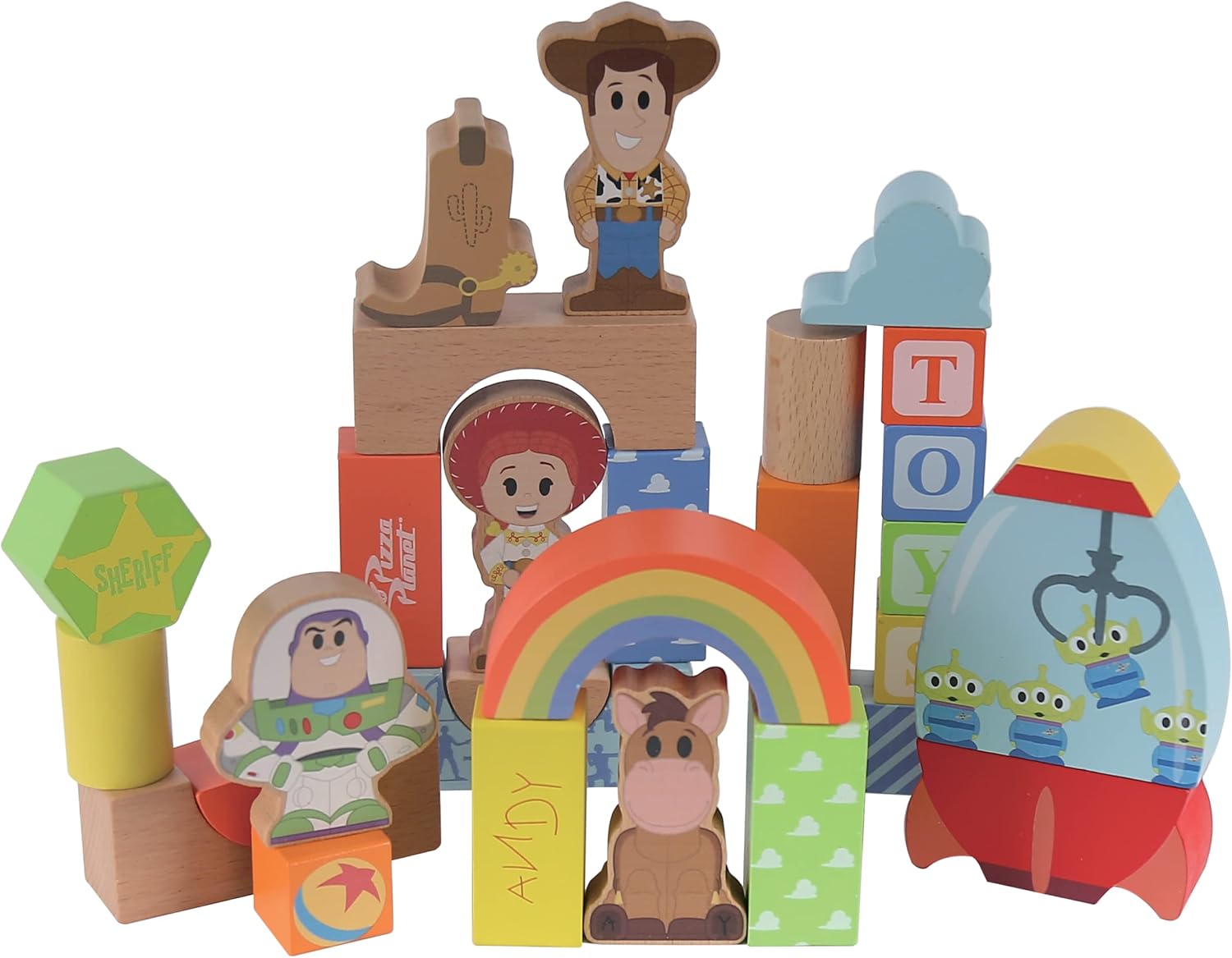 Disney Wooden Toys Toy Story Block Set, 29-Piece Set Includes 4 Block Figures, Officially Licensed Kids Toys for Ages 18 Month by Just Play