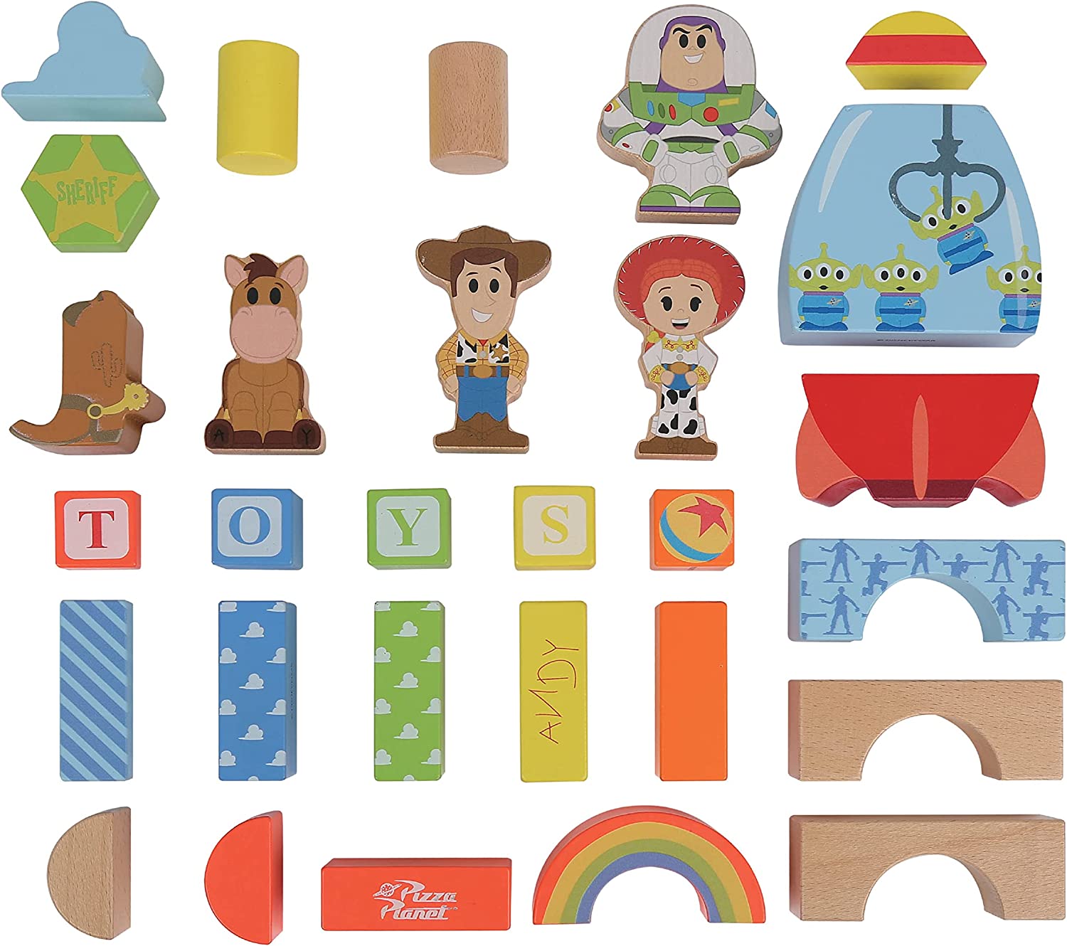 Disney Wooden Toys Toy Story Block Set, 29-Piece Set Includes 4 Block Figures, Officially Licensed Kids Toys for Ages 18 Month, Gifts and Presents