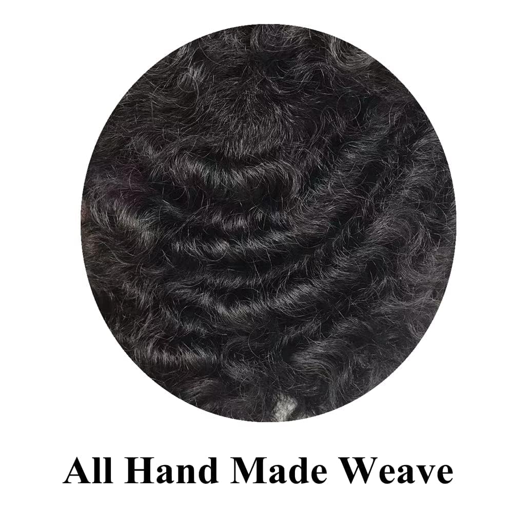 Afro Curly Toupee for Black Men Brazilian Human Hair Pieces Full PU African American Afro Mens Toupee Hair System Man Weave Hair Unit Black Male Prosthesis 8x10 1# JET BLACk 8mm afro wave 8x10'' 1# JET BLACK-8mm wave