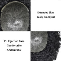 Afro Curly Toupee for Black Men Brazilian Human Hair Pieces Full PU African American Afro Mens Toupee Hair System Man Weave Hair Unit Black Male Prosthesis 8x10 1# JET BLACk 8mm afro wave 8x10'' 1# JET BLACK-8mm wave