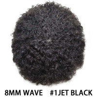Afro Curly Toupee for Black Men Brazilian Human Hair Pieces Full PU African American Afro Mens Toupee Hair System Man Weave Hair Unit Black Male Prosthesis 8x10 1# JET BLACk 8mm afro wave 8x10'' 1# JET BLACK-8mm wave